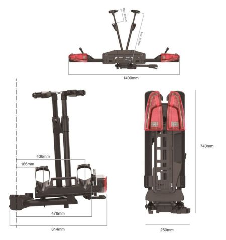 Nosič na tažné zařízení na 2 kola / elektrokola Spinder TX2L - sklopný skládací na karbonové rámy | Filson Store