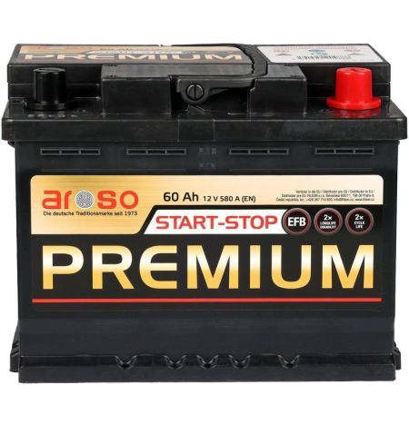 Autobaterie / akumulátor kyselino-olověný Aroso Premium EFB Start-Stop 12V 60Ah 580A EN | Filson Store