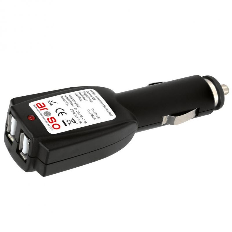 Redukce / adaptér 12/24V 2x USB do zásuvky zapalovače 12V - 1x 2.1A / 1x 1A