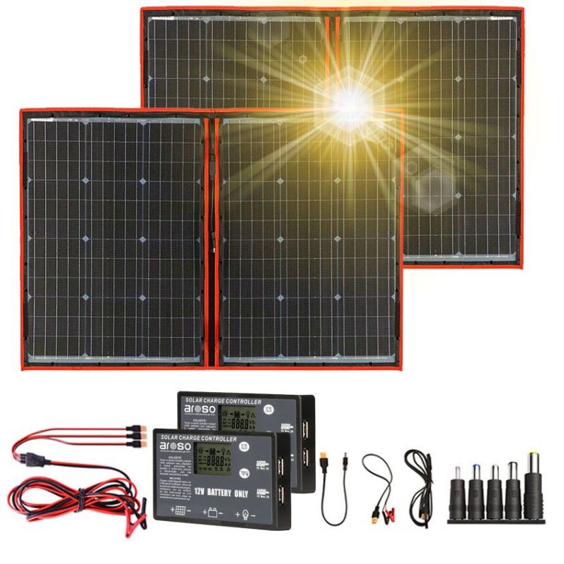 Solární panely rozkládací přenosné s PWM regulátory 220W 12V/24V 2ks 106x73cm - do auta / na kempování