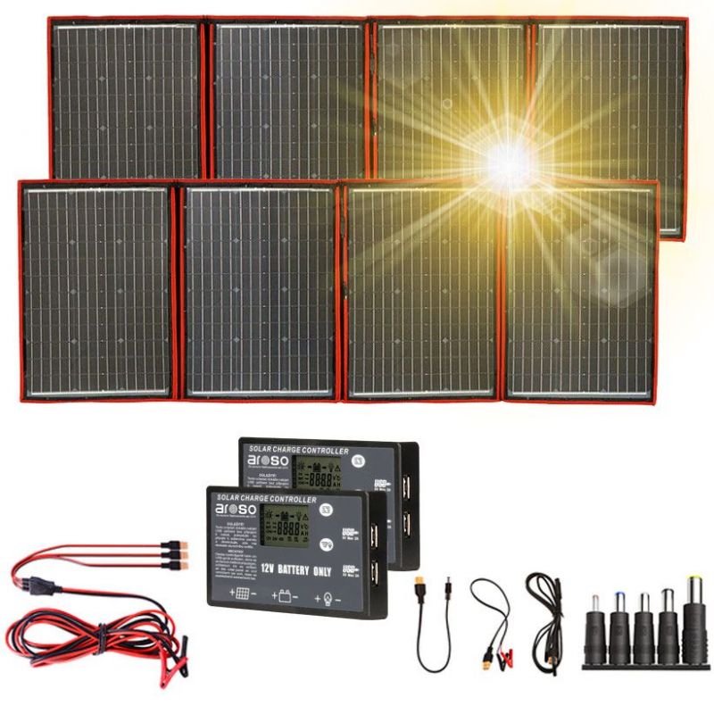 Solární panely rozkládací přenosné s PWM regulátory 440W 12V/24V 2ks 212x73cm - do auta / na kempování