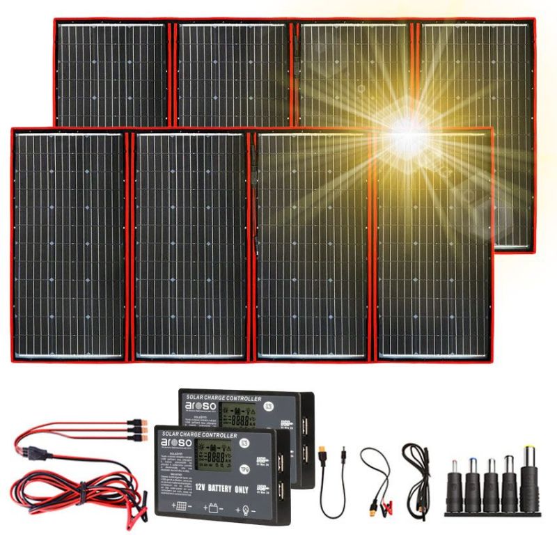 Solární panely rozkládací přenosné s PWM regulátory 640W 12V/24V 2ks 194x95cm - do auta / na kempování