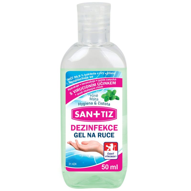 Dezinfekční gel na ruce / dezinfekce Sanitiz 50ml - parfém máta / obsahuje Aloe Vera