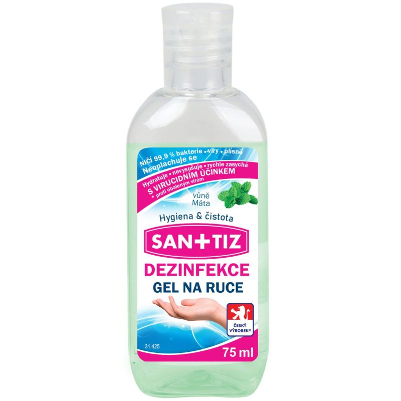 Dezinfekční gel na ruce / dezinfekce Sanitiz 75ml - parfém máta / obsahuje Aloe Vera