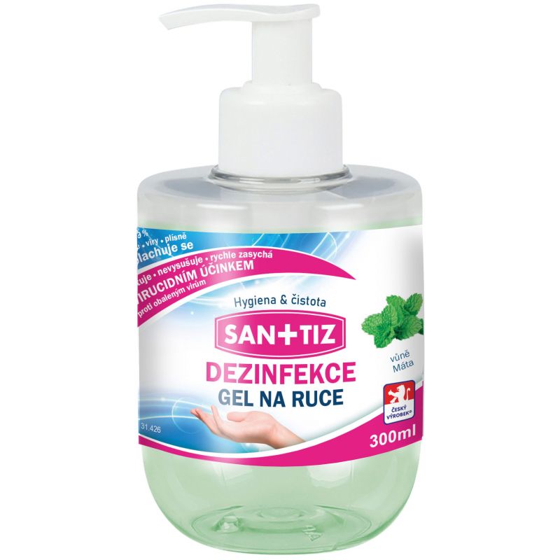 Dezinfekční gel na ruce / dezinfekce Sanitiz 300ml - parfém máta / obsahuje Aloe Vera