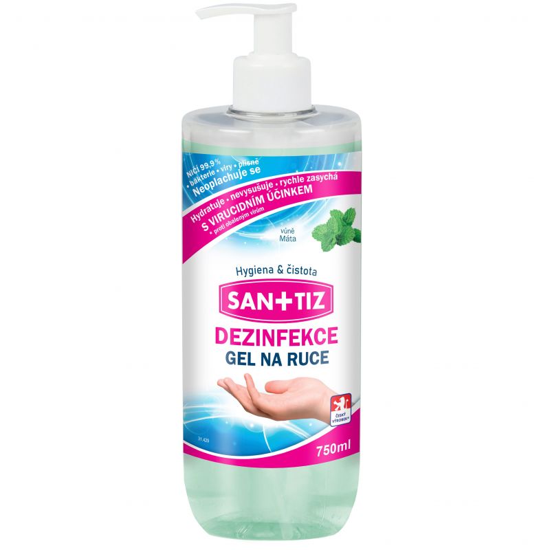 Dezinfekční gel na ruce / dezinfekce Sanitiz 750ml - parfém máta / obsahuje Aloe Vera