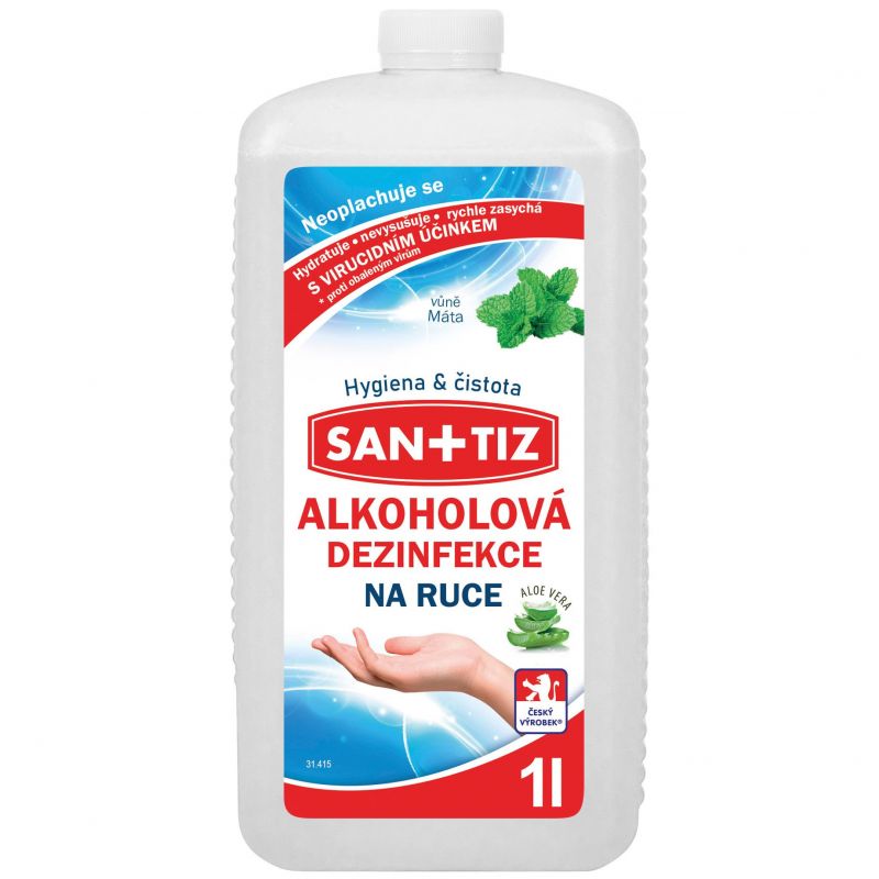 Alkoholová dezinfekce na ruce Sanitiz 1l - parfém máta / obsahuje Aloe Vera