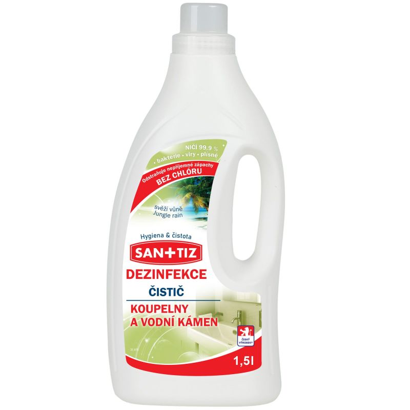 Čistící prostředek na koupelny a vodní kámen / dezinfekce Sanitiz 1.5l - parfém Jungle rain