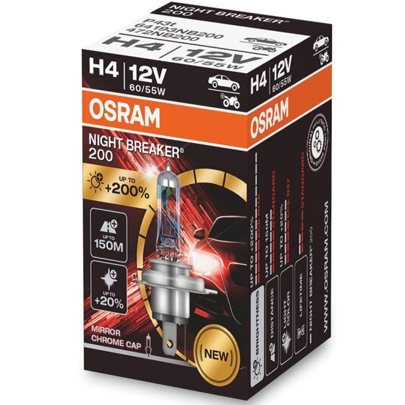 Autožárovka Osram Night Breaker 200% H4 12V 60/55W P43t - krabička 1ks