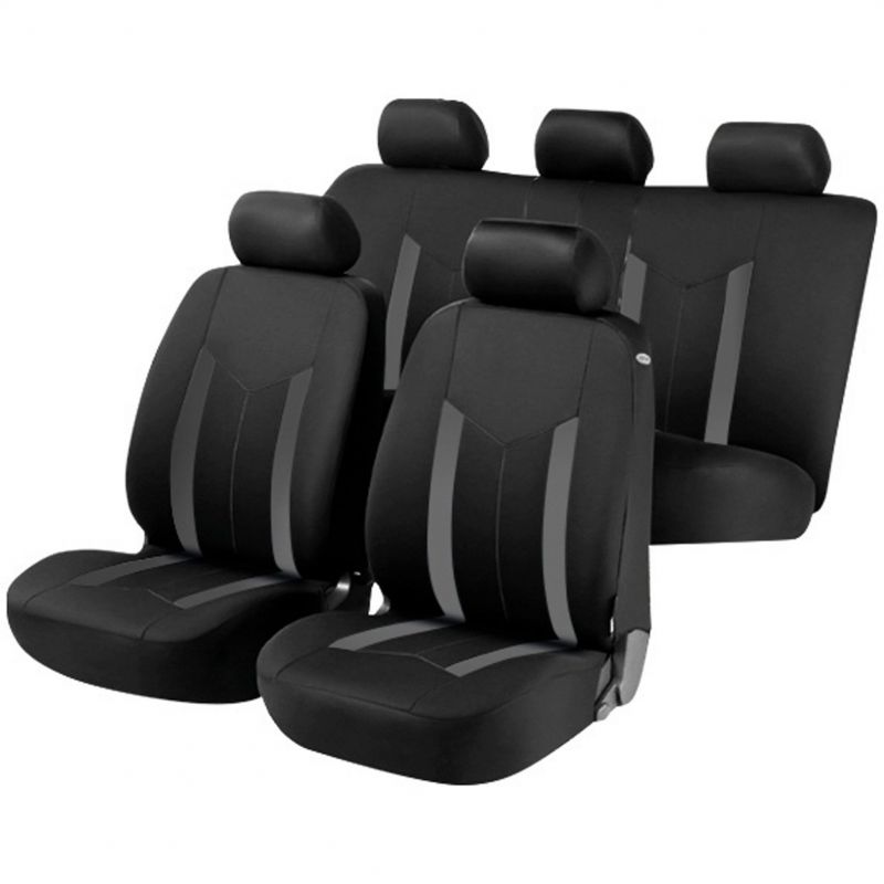 Autopotahy sedadel na celé vozidlo s bočními airbagy v sedadlech - Aroso sada 9 dílů - šedé / černé