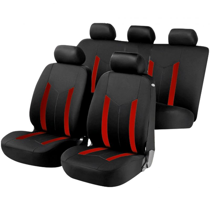 Autopotahy sedadel na celé vozidlo s bočními airbagy v sedadlech - Aroso sada 9 dílů - červené / černé