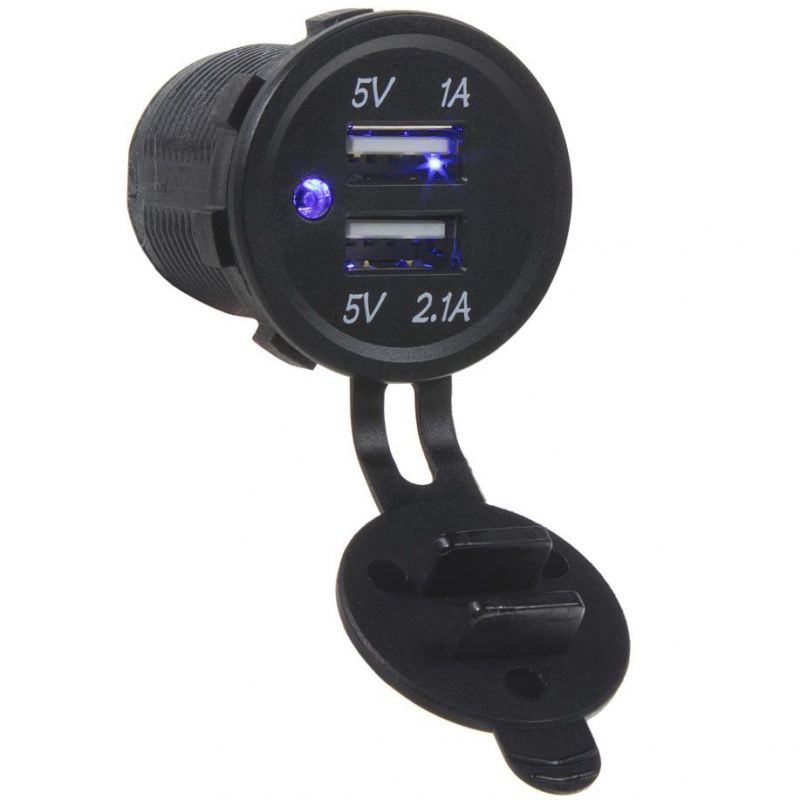 Zásuvka USB do panelu 12/24V 2x USB 1A / 2.1A modré podsvícení