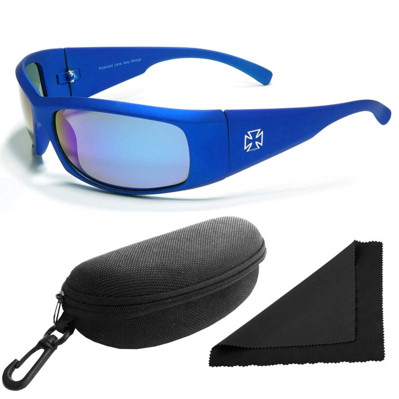 Brýle sluneční Polarized 77 - obroučky modré / skla modrá zrcadlová / polarizační skla / pouzdro a utěrka