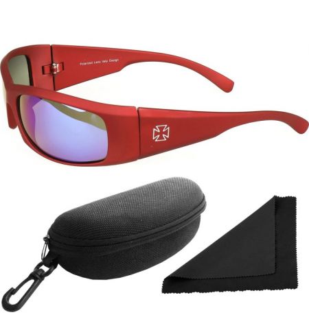 Brýle sluneční Polarized 77 - obroučky červené / skla modrá zrcadlová / polarizační skla / pouzdro a utěrka | Filson Store