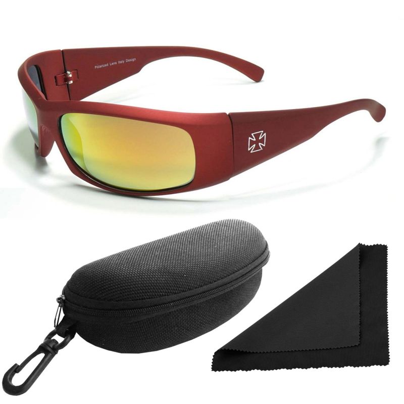 Brýle sluneční Polarized 77 - obroučky červené / skla červeno-zlatá zrcadlová / polarizační skla / pouzdro a utěrka