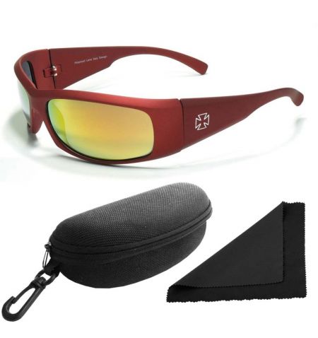 Brýle sluneční Polarized 77 - obroučky červené / skla červeno-zlatá zrcadlová / polarizační skla / pouzdro a utěrka | Filson ...