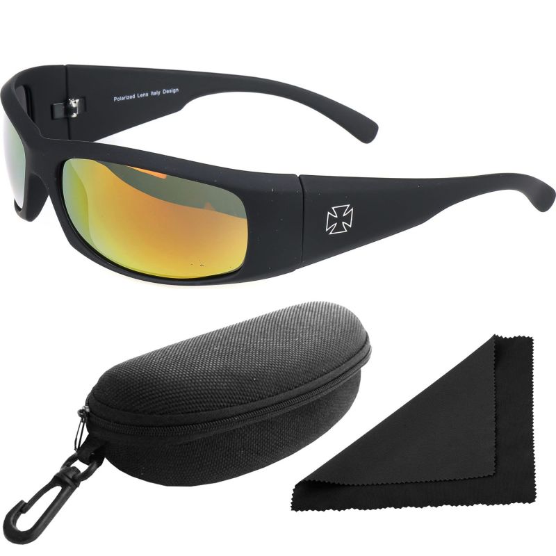 Brýle sluneční Polarized 77 - obroučky černé / skla červeno-zlatá zrcadlová / polarizační skla / pouzdro a utěrka