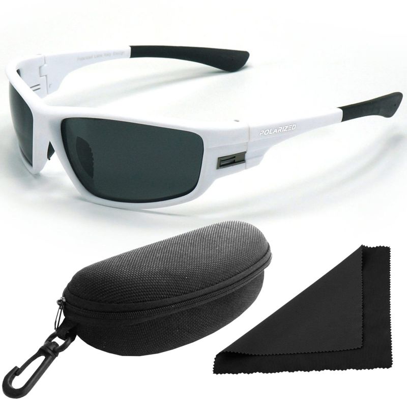 Brýle sluneční Polarized 96 - obroučky bílé / skla tmavá / polarizační skla / pouzdro a utěrka