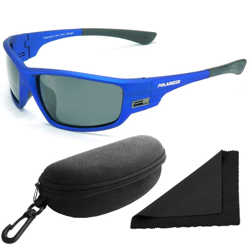 Brýle sluneční Polarized 96 - obroučky modré / skla tmavá / polarizační skla / pouzdro a utěrka