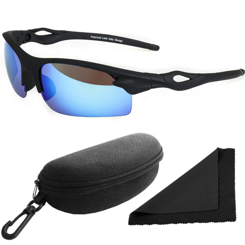 Brýle sluneční Polarized 174 - obroučky černé / skla modrá zrcadlová / polarizační skla / pouzdro a utěrka