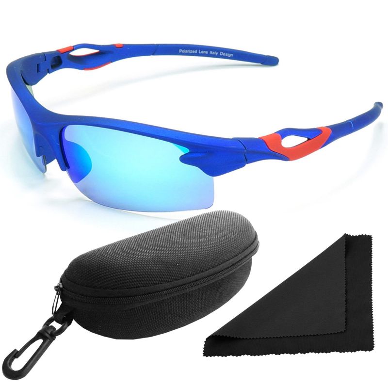 Brýle sluneční Polarized 174 - obroučky modré / skla modrá zrcadlová / polarizační skla / pouzdro a utěrka