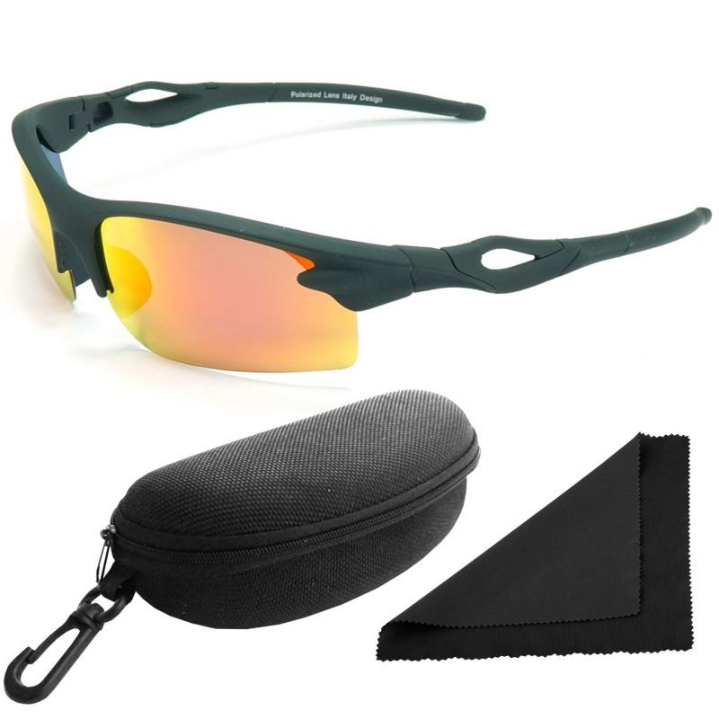 Brýle sluneční Polarized 174 - obroučky černé / skla červeno-zlatá zrcadlová / polarizační skla / pouzdro a utěrka