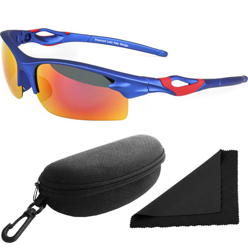 Brýle sluneční Polarized 174 - obroučky modré / skla červeno-zlatá zrcadlová / polarizační skla / pouzdro a utěrka