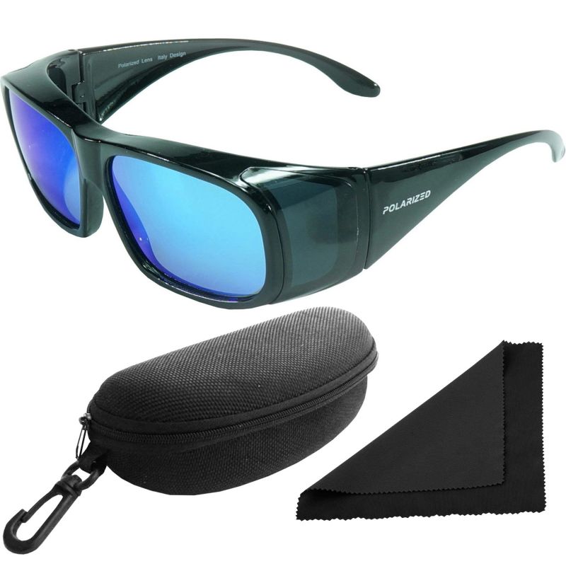 Brýle sluneční Polarized 202 - obroučky černé / skla modrá zrcadlová / polarizační / pouzdro a utěrka / přes dioptrické brýle