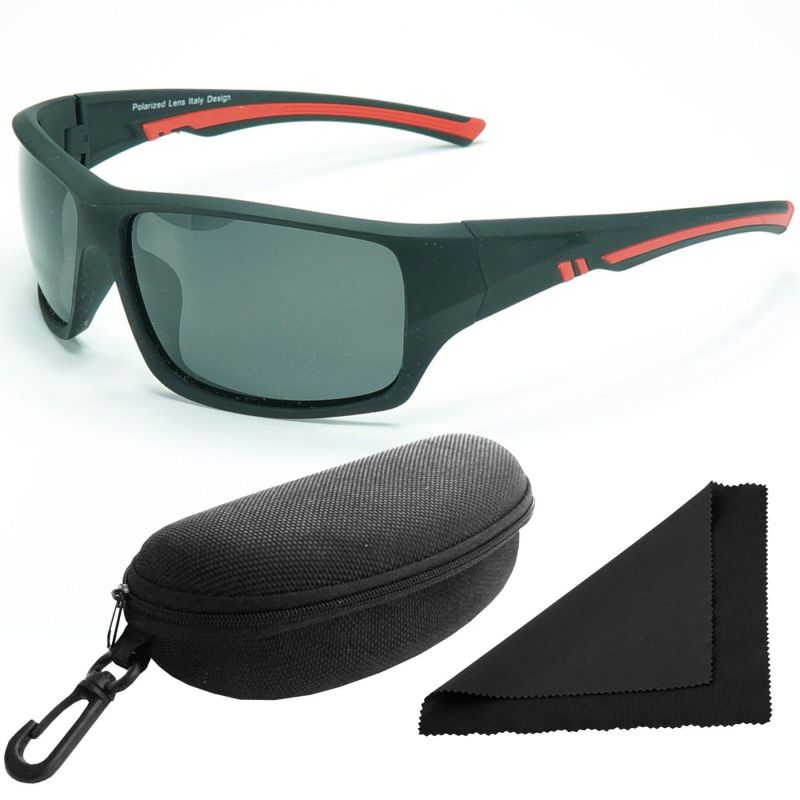 Brýle sluneční Polarized 247 - obroučky černé-červené / skla tmavá / polarizační skla / pouzdro a utěrka