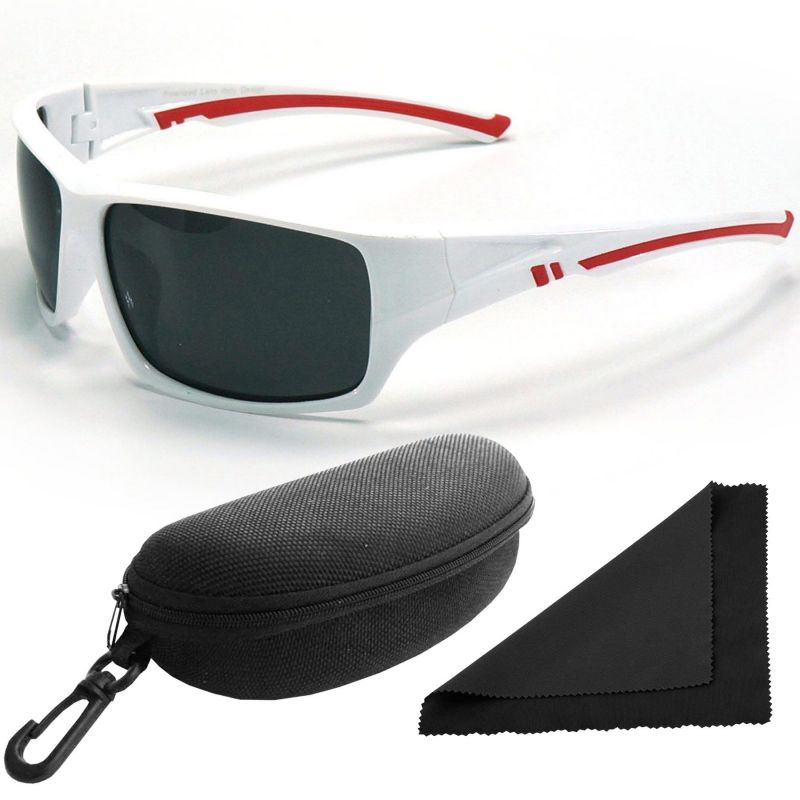 Brýle sluneční Polarized 247 - obroučky bílé-červené / skla tmavá / polarizační skla / pouzdro a utěrka
