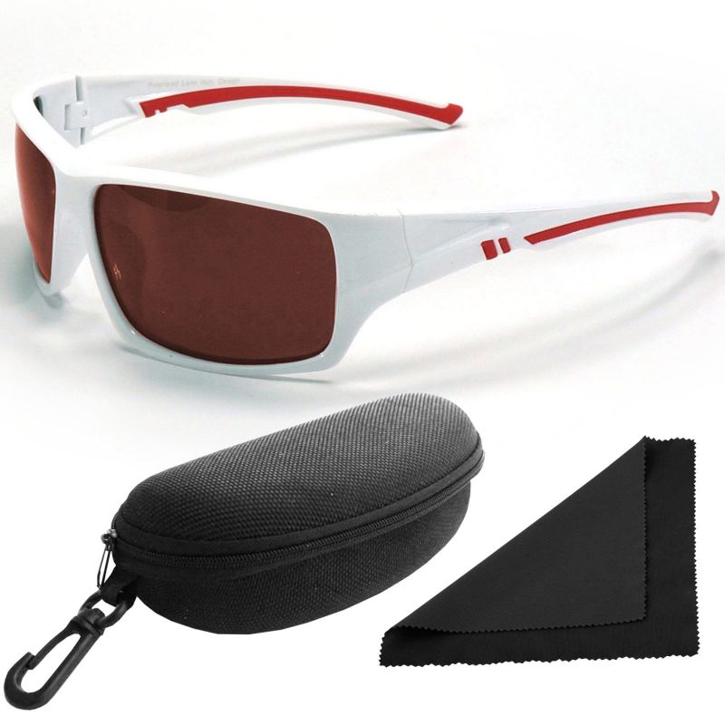 Brýle sluneční Polarized 247 - obroučky bílé-červené / skla hnědá / polarizační skla / pouzdro a utěrka