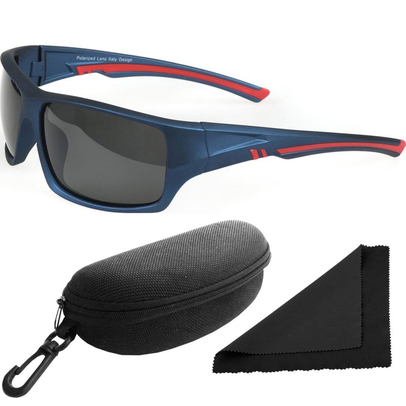 Brýle sluneční Polarized 247 - obroučky modré-červené / skla tmavá / polarizační skla / pouzdro a utěrka