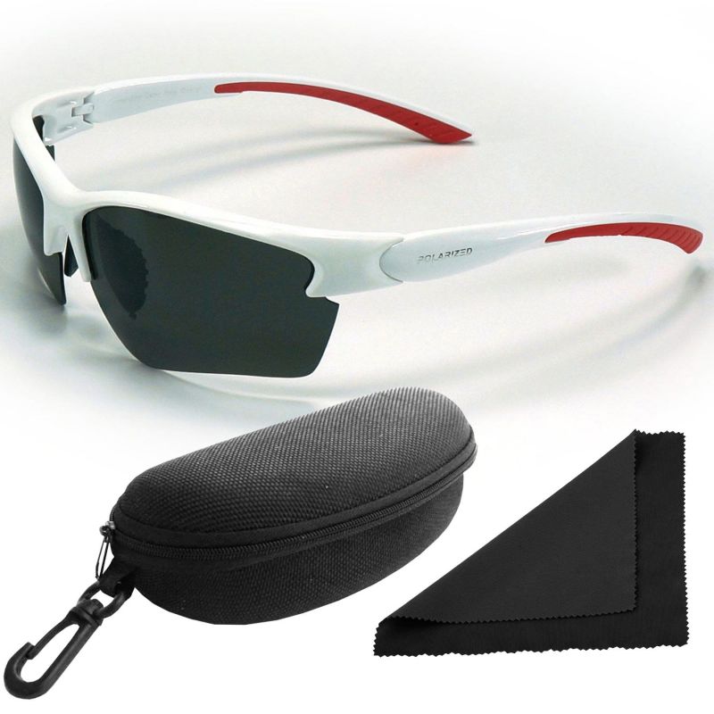 Brýle sluneční Polarized 251 - obroučky bílé-červené / skla tmavá / polarizační skla / pouzdro a utěrka