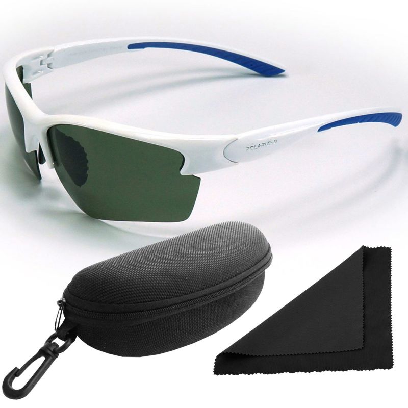 Brýle sluneční Polarized 251 - obroučky bílé-modré / skla tmavá / polarizační skla / pouzdro a utěrka
