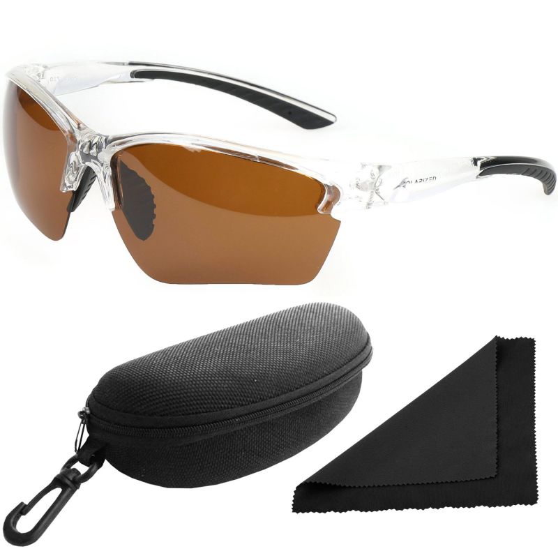 Brýle sluneční Polarized 251 - obroučky průhledné-černé / skla hnědá / polarizační skla / pouzdro a utěrka