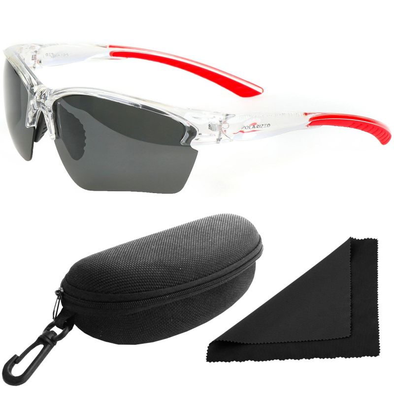 Brýle sluneční Polarized 251 - obroučky průhledné-červené / skla tmavá / polarizační skla / pouzdro a utěrka