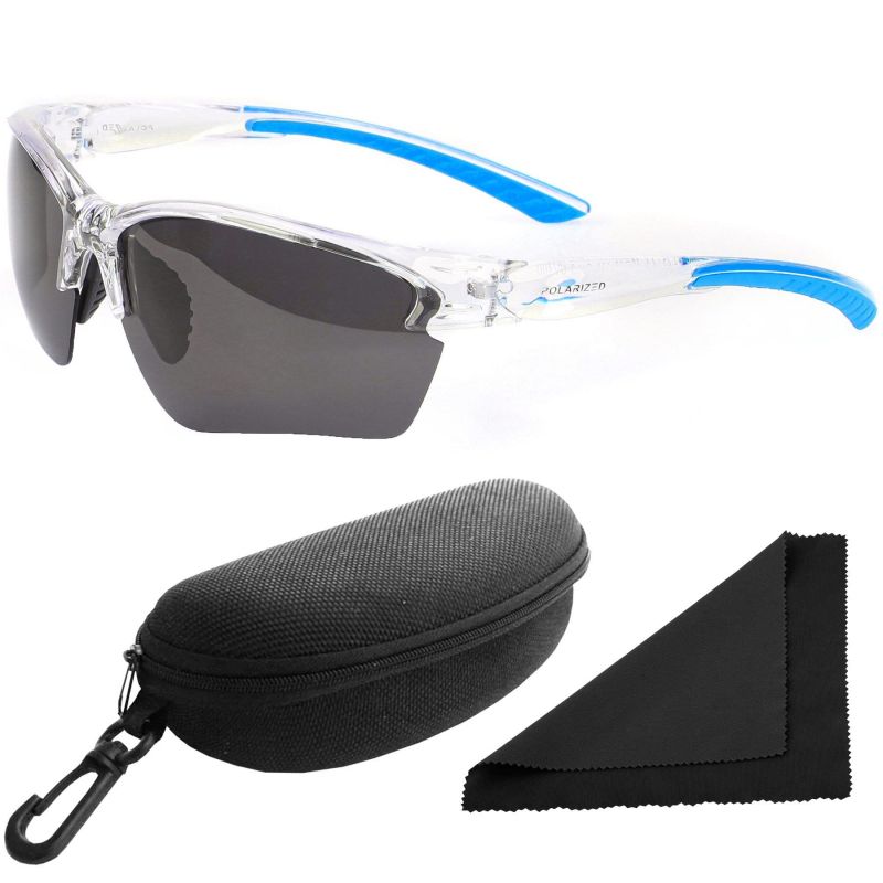 Brýle sluneční Polarized 251 - obroučky průhledné-modré / skla tmavá / polarizační skla / pouzdro a utěrka