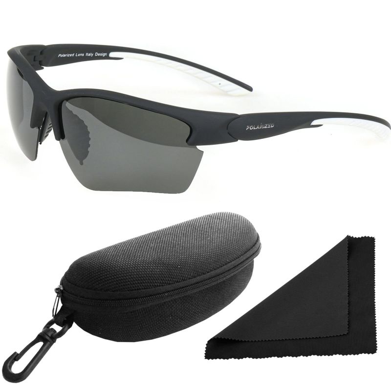 Brýle sluneční Polarized 251 - obroučky černé-bílé / skla tmavá / polarizační skla / pouzdro a utěrka