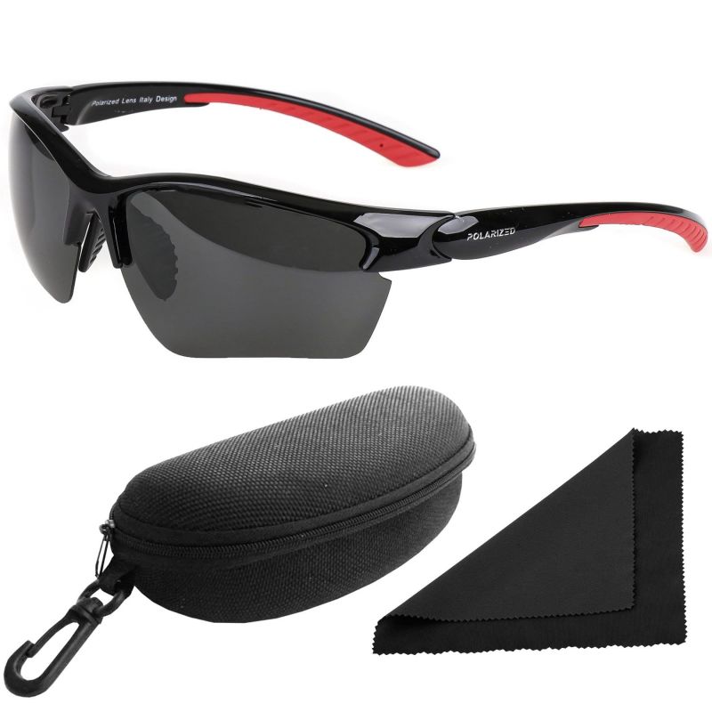 Brýle sluneční Polarized 251 - obroučky červené-černé / skla tmavá / polarizační skla / pouzdro a utěrka