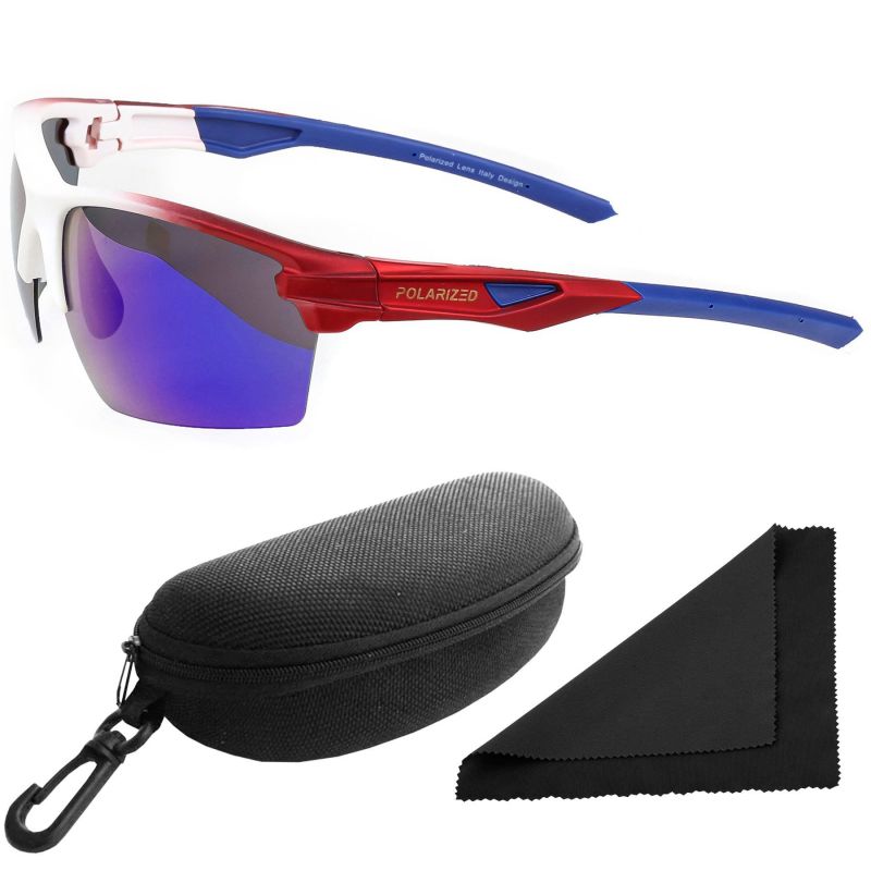 Brýle sluneční Polarized 255 - obroučky bílé / skla modrá zrcadlová / polarizační skla / pouzdro a utěrka