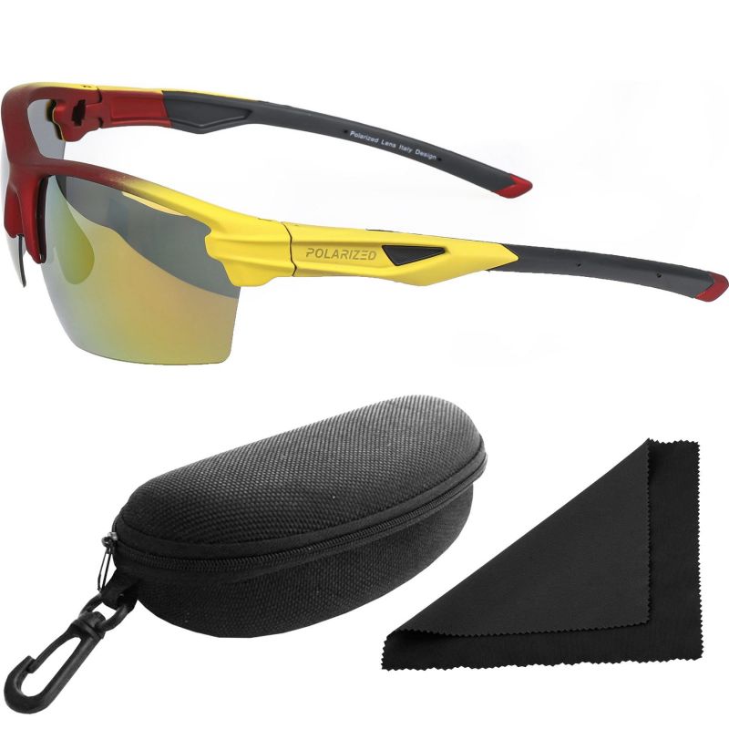 Brýle sluneční Polarized 255 - obroučky červené / skla červeno-zlatá zrcadlová / polarizační skla / pouzdro a utěrka