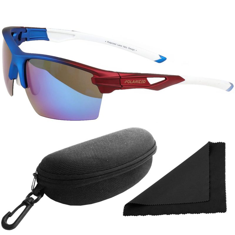Brýle sluneční Polarized 255 - obroučky modré / skla modrá zrcadlová / polarizační skla / pouzdro a utěrka