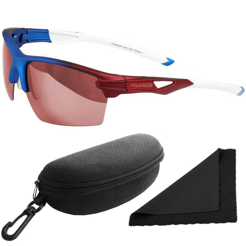 Brýle sluneční Polarized 255 - obroučky modré / skla červeno-zlatá zrcadlová / polarizační skla / pouzdro a utěrka
