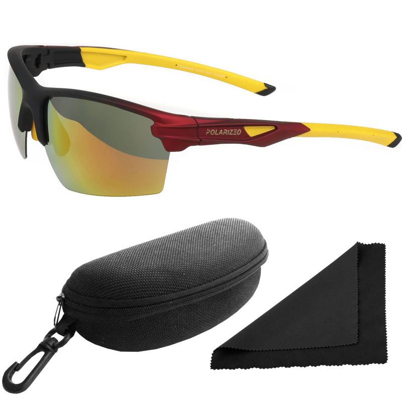 Brýle sluneční Polarized 255 - obroučky černé / skla červeno-zlatá zrcadlová / polarizační skla / pouzdro a utěrka