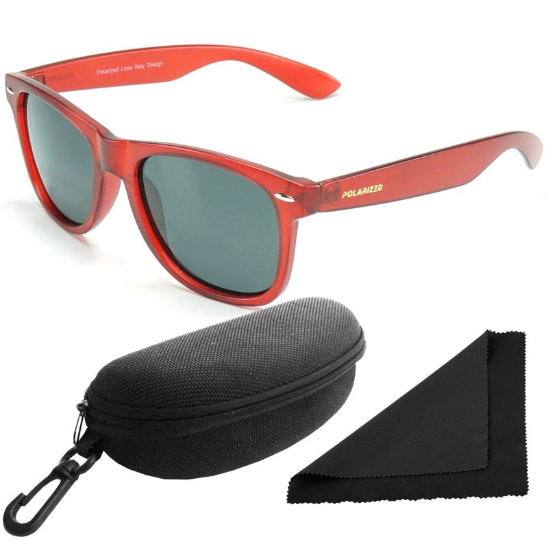 Brýle sluneční Polarized 257 - obroučky červené / skla tmavá / polarizační skla / pouzdro a utěrka