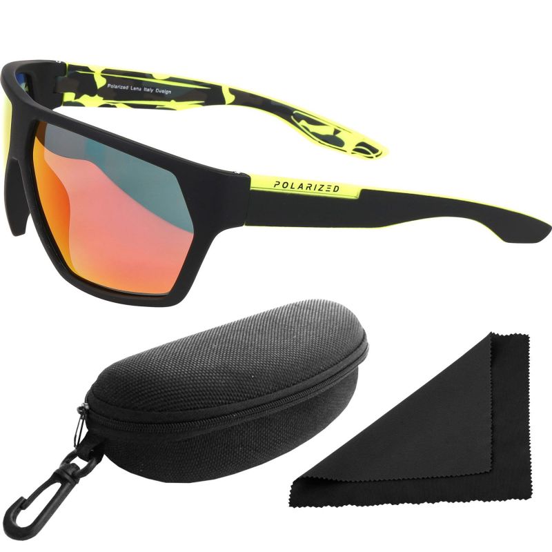 Brýle sluneční Polarized 261 - obroučky černá kamufláž / skla červeno-zlatá zrcadlová / polarizační skla / pouzdro a utěrka