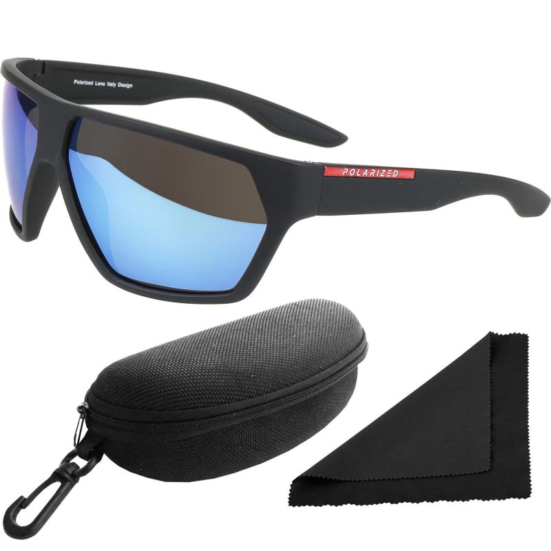 Brýle sluneční Polarized 261 - obroučky černé / skla modrá zrcadlová / polarizační skla / pouzdro a utěrka
