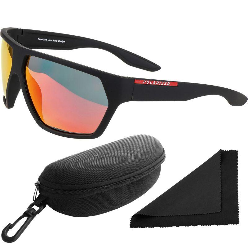 Brýle sluneční Polarized 261 - obroučky černé / skla červeno-zlatá zrcadlová / polarizační skla / pouzdro a utěrka