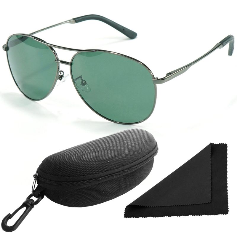 Brýle sluneční Polarized 8013 - obroučky stříbrné tmavé / skla tmavá / polarizační skla / pouzdro a utěrka