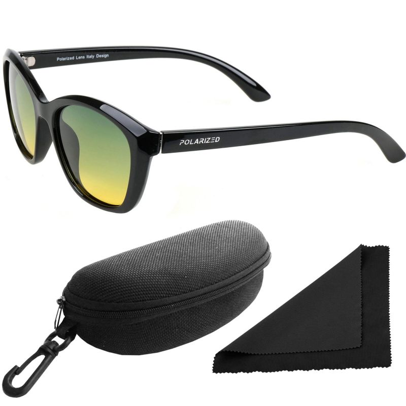 Brýle sluneční Polarized 206 - obroučky černé / skla zeleno-žlutá / polarizační skla / pouzdro a utěrka
